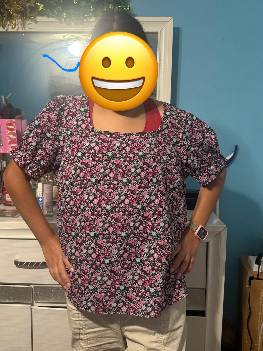 Women’s SHEIN Floral Curve Blouse in Pink, Black & Teal size 2XL